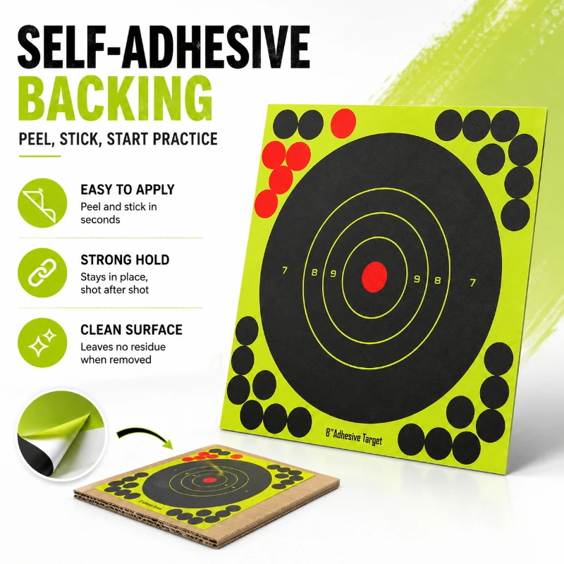 Practice Target Board - 剥がしやすい自己粘着練習用ターゲットシート、高コントラストのスプラッターマーキング付き丸型紙、趣味やエンターテイメントに最適
