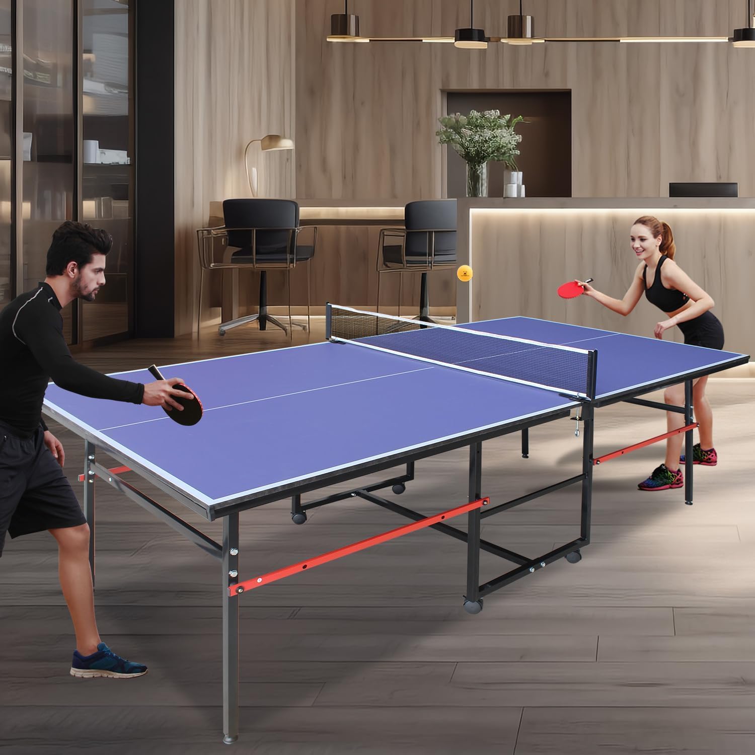 8フィートのポータブル卓球台、大人とティーン向けのプロ仕様ゲ - Table Tennis Barrier のレビューと価格