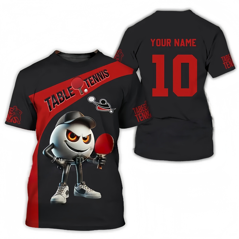 卓球パターン Tシャツ男性用カスタム名 3d 印刷ピンポン  - Table Tennis Name のレビューと価格